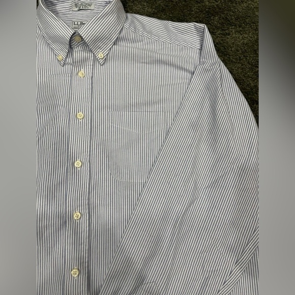 L.L. Bean Men's Blue and White Stripe Button-Down Dress Shirt - Picture 2 of 3